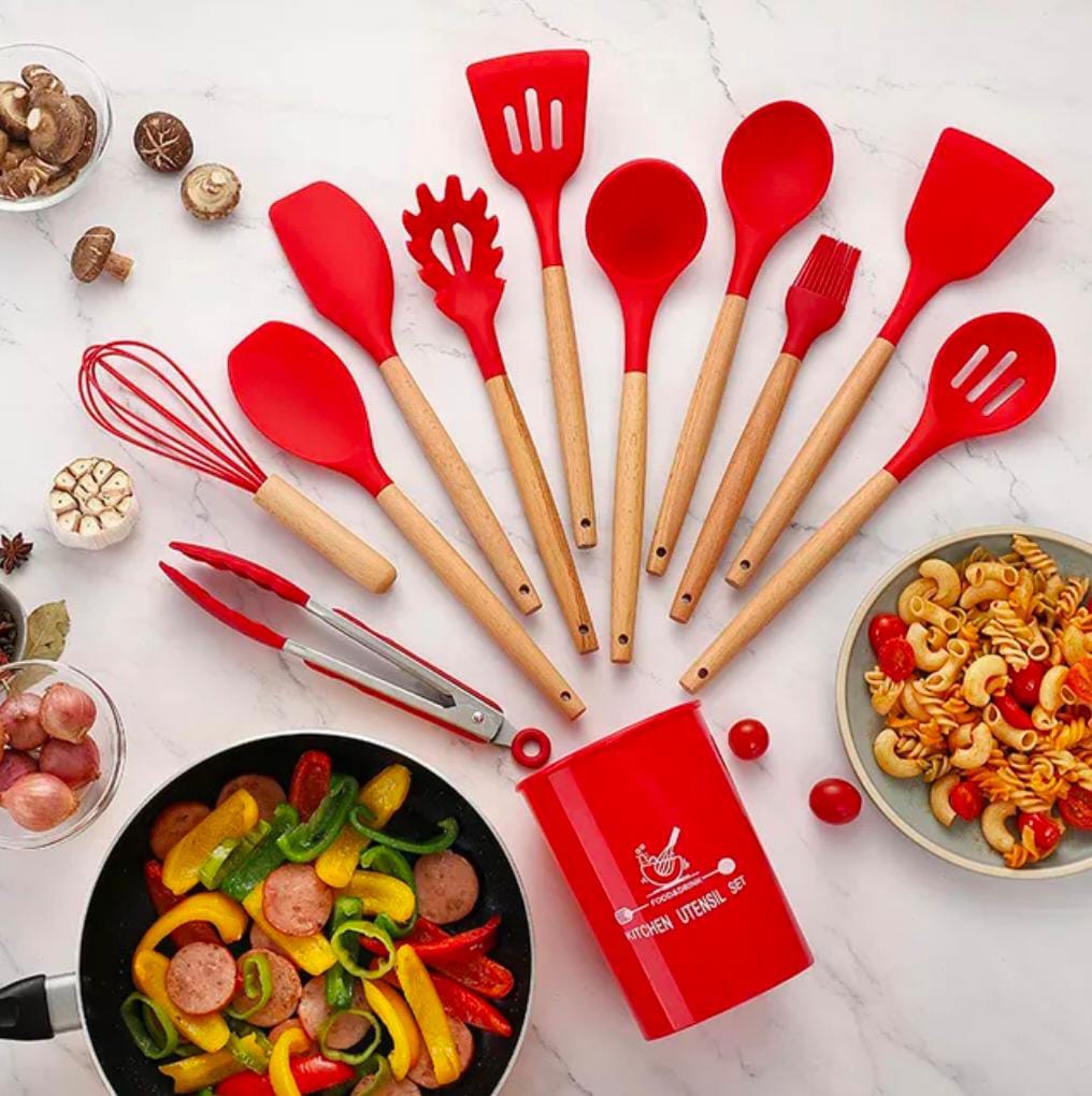 12 Pcs Silicone Cooking Utensils Kitchen Utensil Set | Heat Resistant Kitchen Non toxic Spatula Set with Turner Tongs