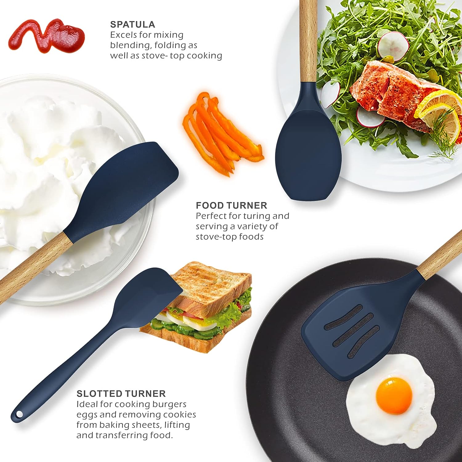 12 Pcs Silicone Cooking Utensils Kitchen Utensil Set | Heat Resistant Kitchen Non toxic Spatula Set with Turner Tongs