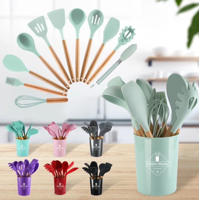 12 Pcs Silicone Cooking Utensils Kitchen Utensil Set | Heat Resistant Kitchen Non toxic Spatula Set with Turner Tongs